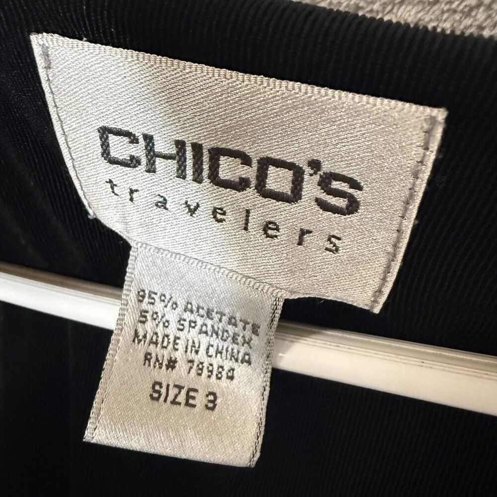 Chicos Travelers Womens 3 Black XL Floral Embroidered 3/4 Sleeve Stretch Top - Picture 2 of 7